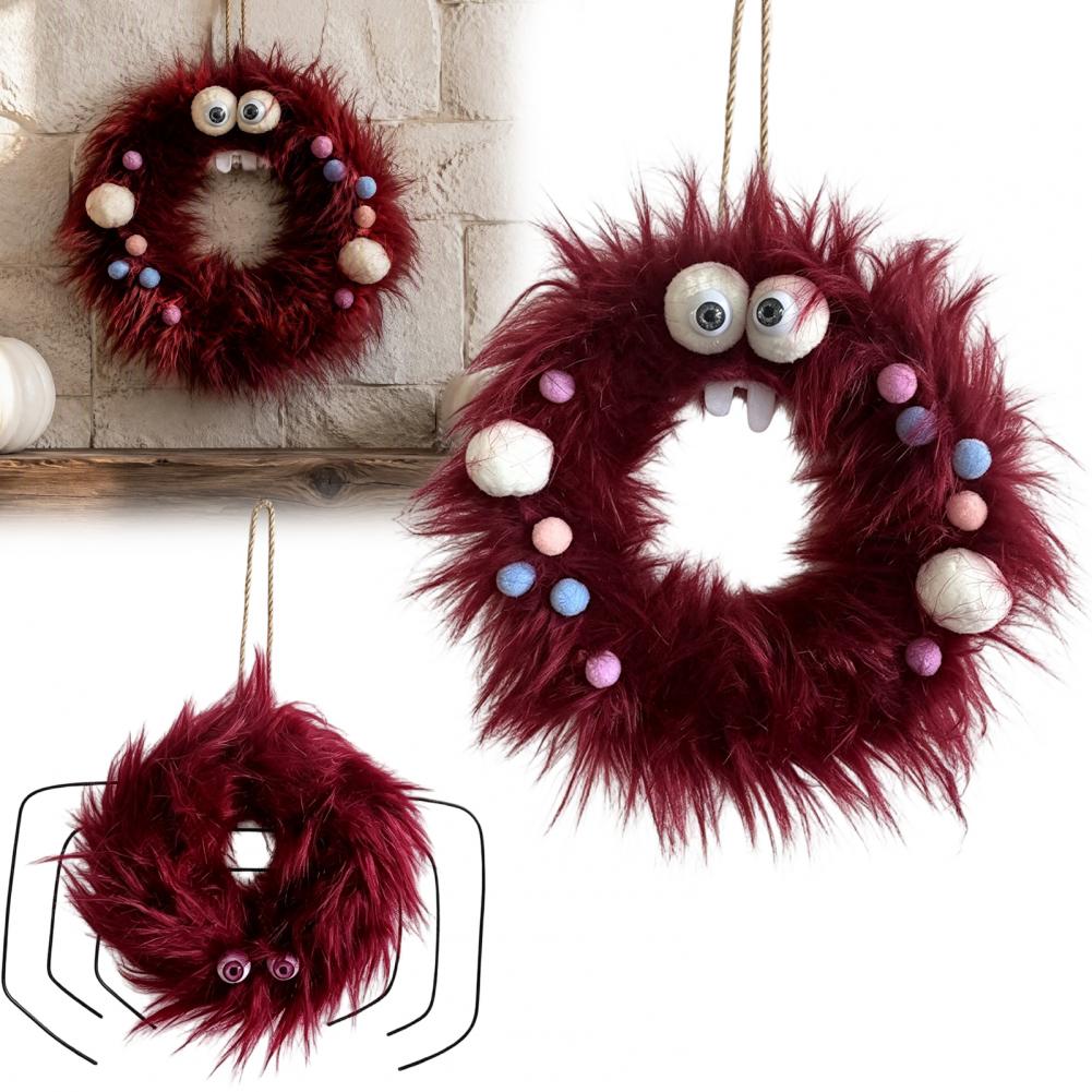 Spider Plant Hanging - 秋の家の装飾用リース ハロウィンリース 玄関用 ハロウィンふわふわスパイダーリース 玄関用 かわいいポンポンの吊り下げ装飾