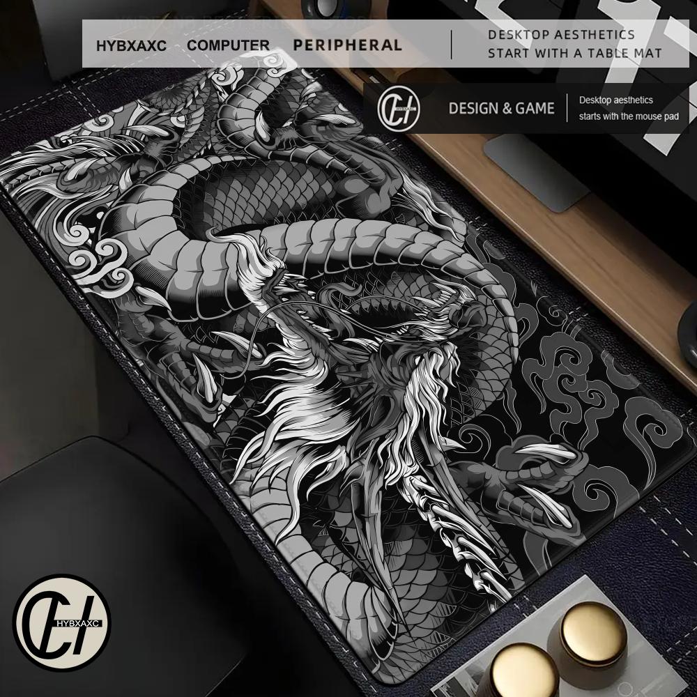 Tradescantia Purple - 黒と白のドラゴン大型マウスマットゲーミングマウスパッドビッグラバーベースマウスパッドパープルデスクパッド Eyboard マットマウスパッド 120x60