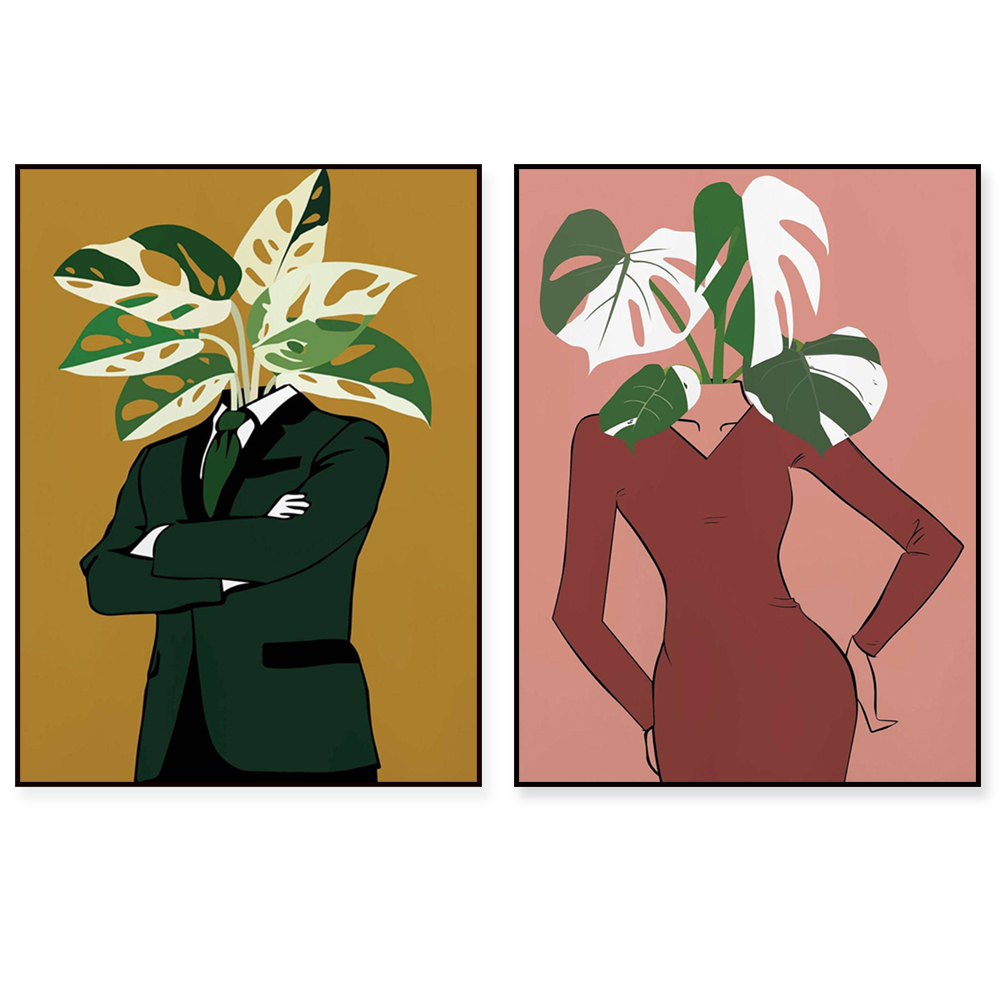 バーガンディのドレスを着たモンステラ・アルボのポスター！ 緑 - Monstera Adansonii のレビューと価格