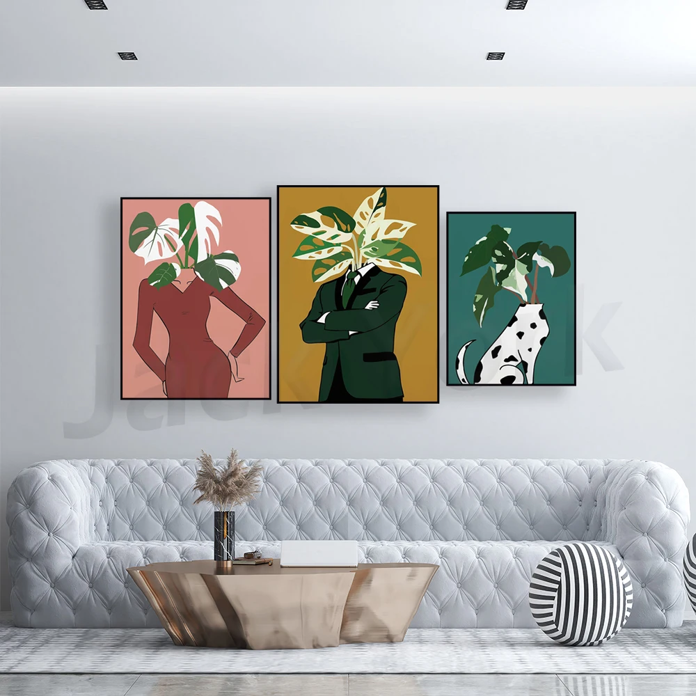 バーガンディのドレスを着たモンステラ・アルボのポスター！ 緑 - Monstera Adansonii のレビューと価格